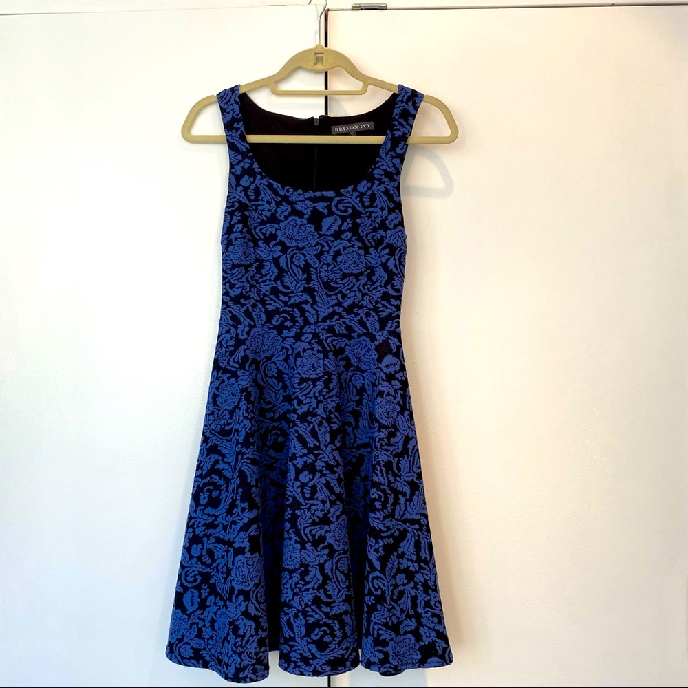 Brixon Ivy Black & Blue A-Line Scoop NeckSleeveless Stretch Dress
